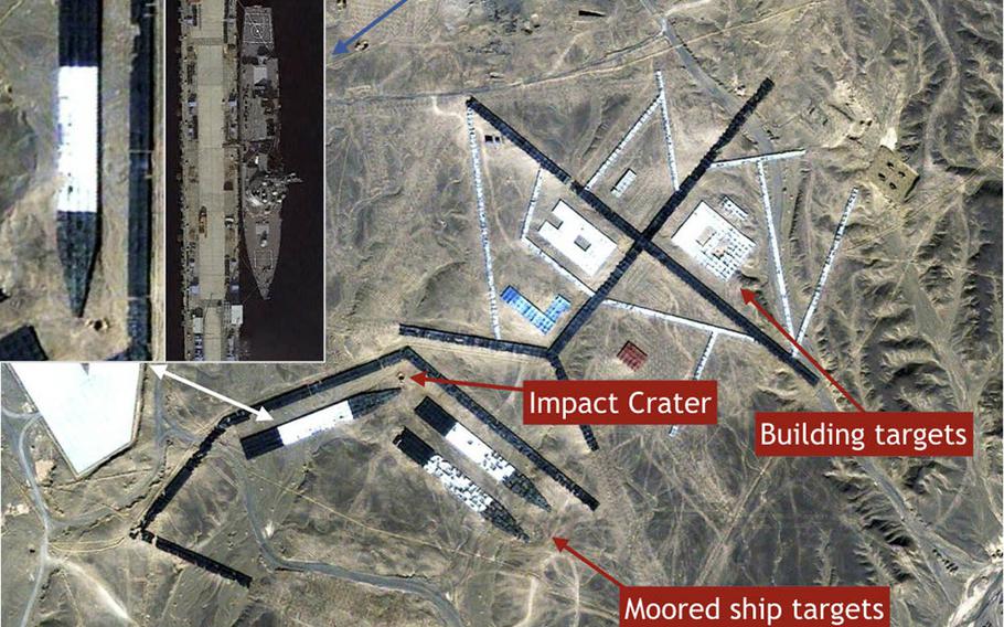 Satellite images show targets at a Chinese missile-test range that look like U.S. warships.