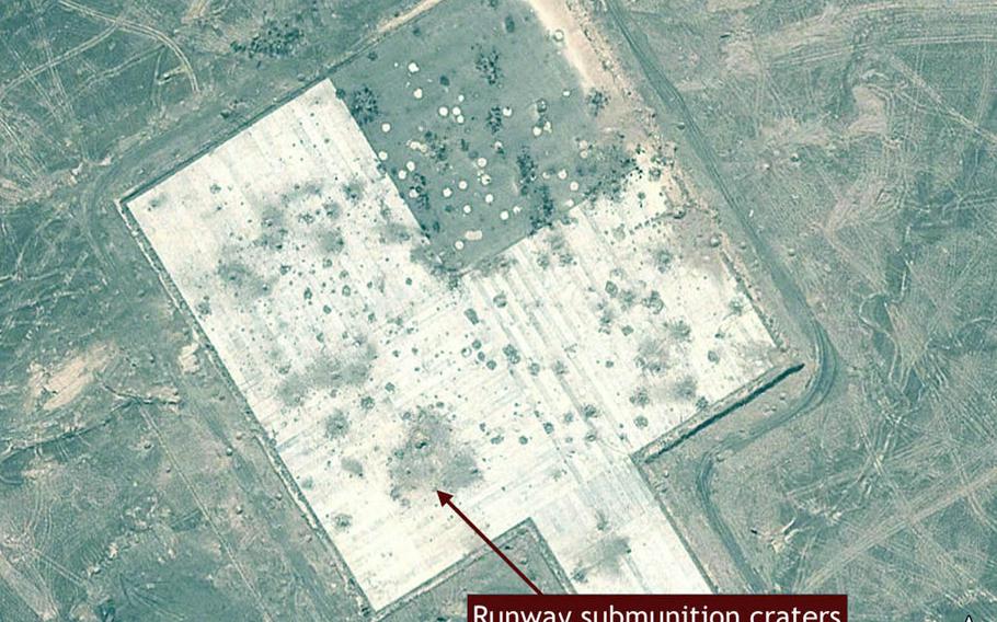 This Google Earth image of a Chinese missile-test range shows the damage the missiles can do to a runway.