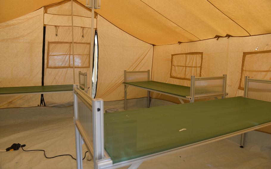 Pictured here on Saturday, March 11, 2017 is the inside of one of two tents set up outside the West Erbil Emergency Hospital to handle patients exposed to chemical agents.