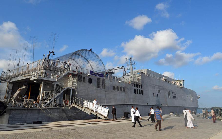 The USNS Fall River moors at Hambantota port in Sri Lanka as part of the Pacific Partnership 2017 exercise this month.