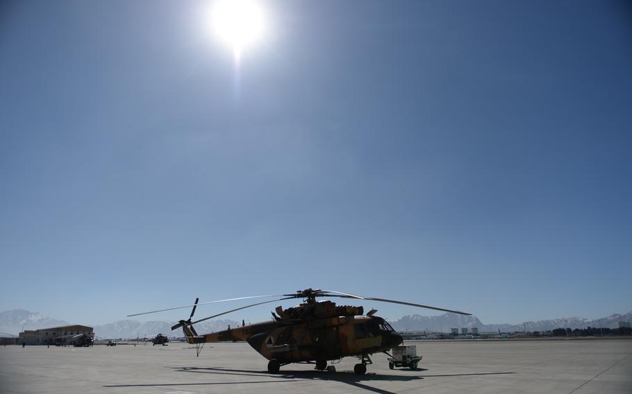 A Mi-17 helicopter at Kabul military airport on Feb. 21, 2017. The U.S. Defense Department would like to replace Afghanistan's fleet of Russian-made Mi-17s with U.S.-manufactured Black Hawks.