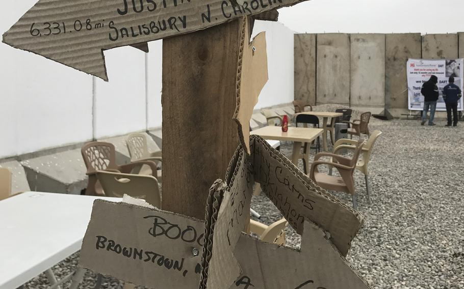 Cardboard arrows at the Samaritan's Purse field hospital compound east of Mosul point the way home for volunteers working here to treat the civilian and military wounded from fighting in Iraq's second-largest city, March 13, 2017.