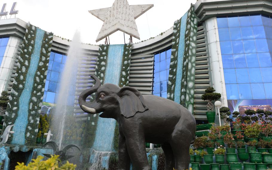 Decorations, such as a large statue of an elephant, adorn the City Star Hall in Kabul, Afghanistan, on Tuesday, April 18, 2017. The hall is made up of four separate halls and can accommodate thousands of guests per night.