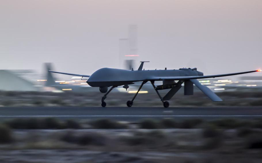 An MQ-1B Predator remotely piloted aircraft takes off from an undisclosed location in Southwest Asia, March 21, 2017. On Thursday, a U.S. Air Force MQ-1 Predator crashed in a field near Adana, Turkey.