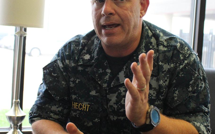 Naval Air Force Atlantic spokesman Cmdr. Dave Hecht explains the Navy's response and relief efforts to Hurricane Harvey. Hecht said they have rescued over 250 people.