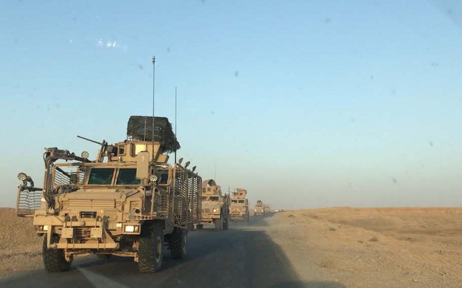A convoy of U.S. vehicles is pictured here near Makhmour in northern Iraq on Friday, Sept. 22, 2017.

Chad Garland/Stars and Stripes