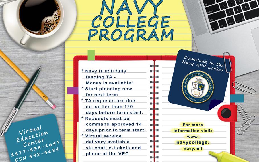 The Navy College Program provides on-line access to tuition assistance and counseling through the Virtual Education Center.