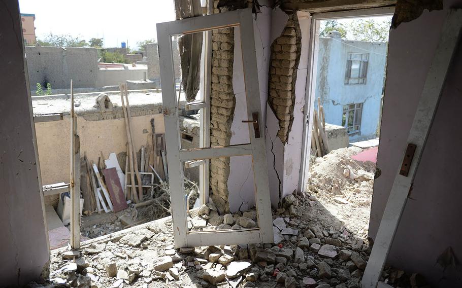 A house in Kabul stands in ruins on Oct. 8, 2017, more than a week after a U.S. missile mistakenly hit it, injuring several civilians.