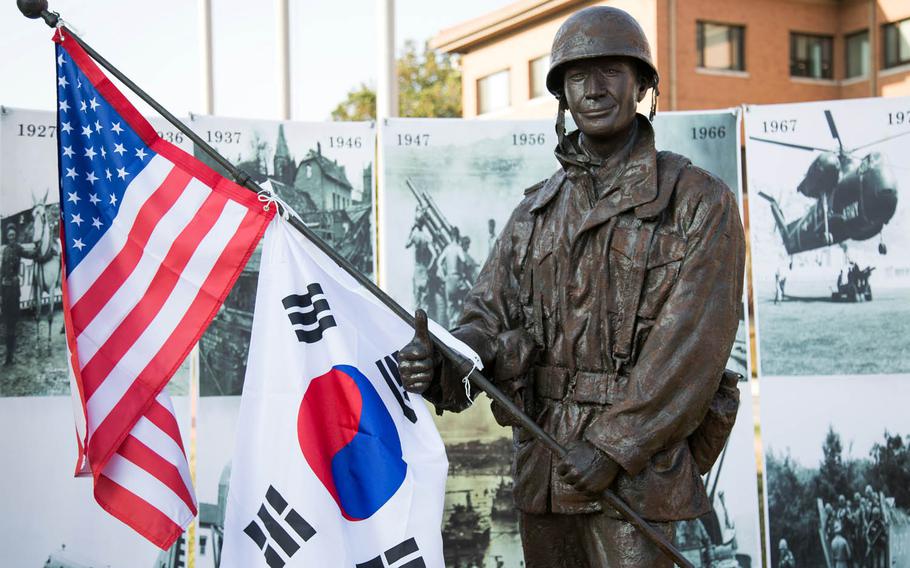 The Gen. Paul Freeman Jr. statue was unveiled at Camp Red Cloud, South Korea, Monday, Oct. 16, 2017.