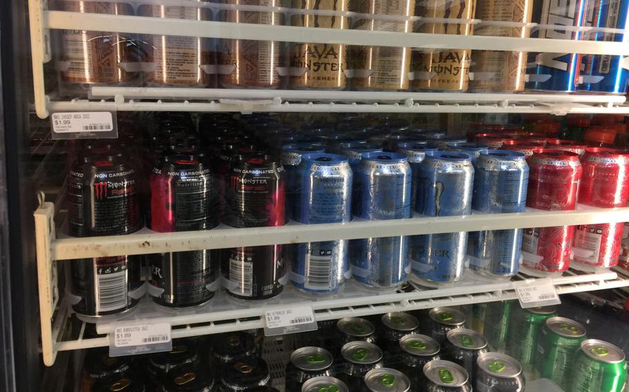 A selection of energy drinks located at the Navy Exchange in Bahrain.