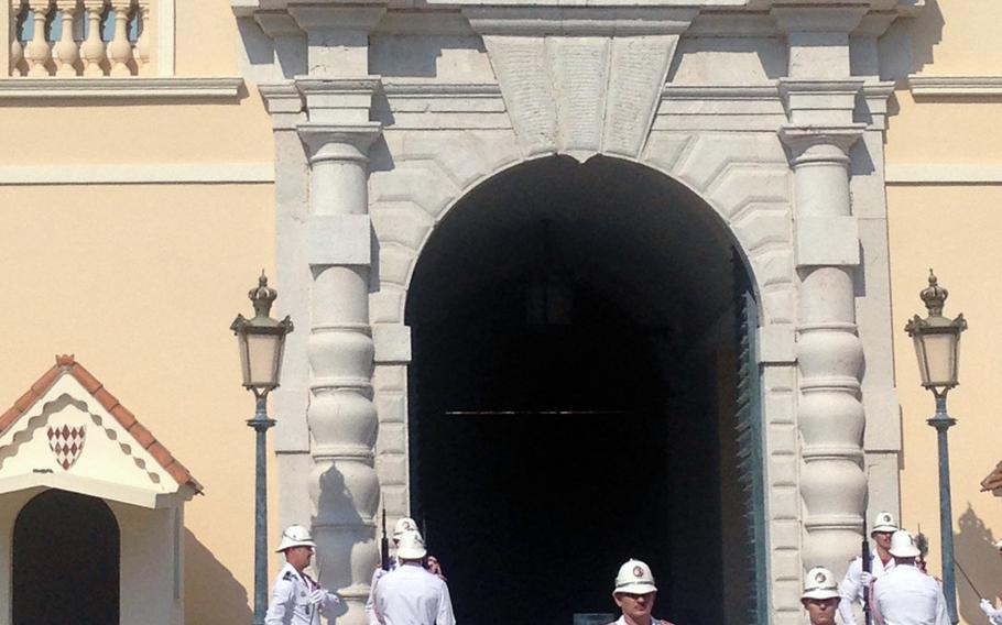 Monaco?s troops, the Carabiniers du Prince, during a change of guard ceremony in front of Prince Albert?s palace in September 2017. The daily ceremony draws throngs of tourists from all over the world.