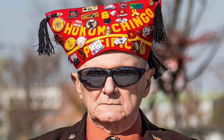 Veteran Ernest Lee attends a Veterans Day ceremony at Camp Humphreys, South Korea, Saturday, Nov. 11, 2017.