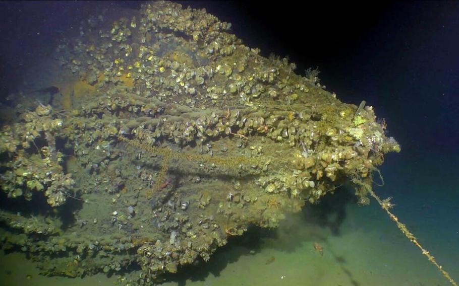 The bow of the USS Ward, which was sunk during World War II off Leyte, Philippines, is seen on Nov. 30, 2017.