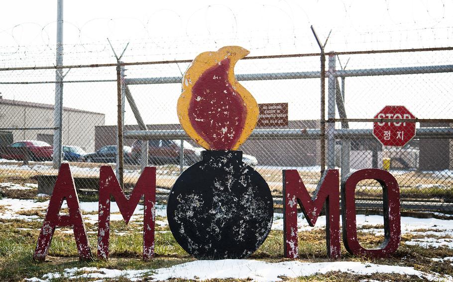 An ammo sign greets those arriving at the 51st Munitions Squadron at Osan Air Base, South Korea, Wednesday, Dec. 6, 2017.