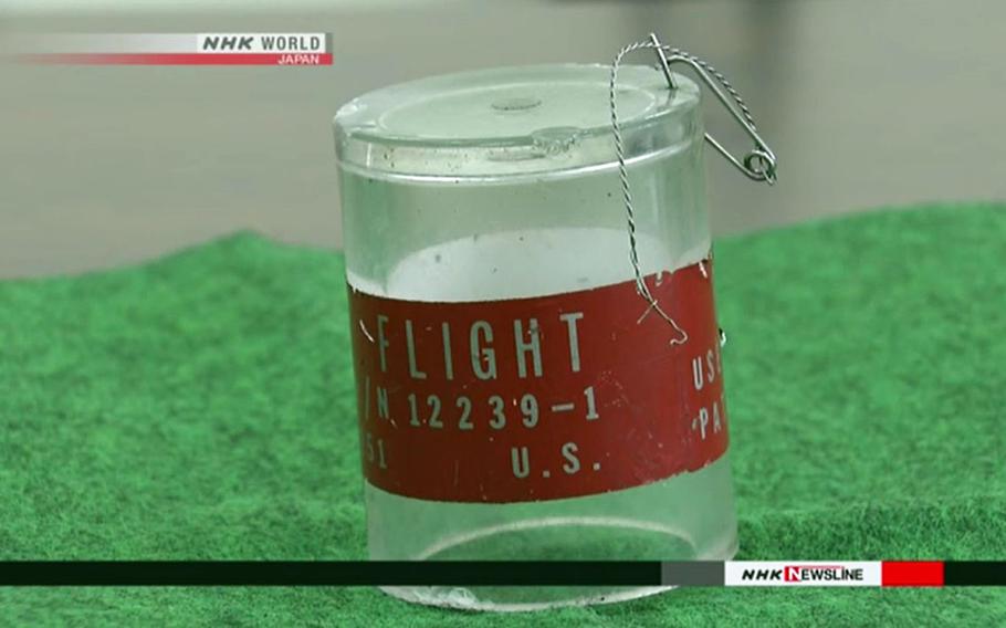 This image from a report by Japanese broadcaster NHK shows an object that reportedly fell onto the roof of a day care center on Okinawa.