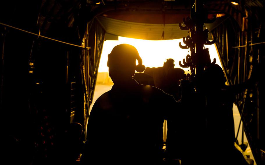 Airman close out the first official day of Operation Christmas Drop flights at Andersen Air Force Base, Guam, Dec. 11, 2017.