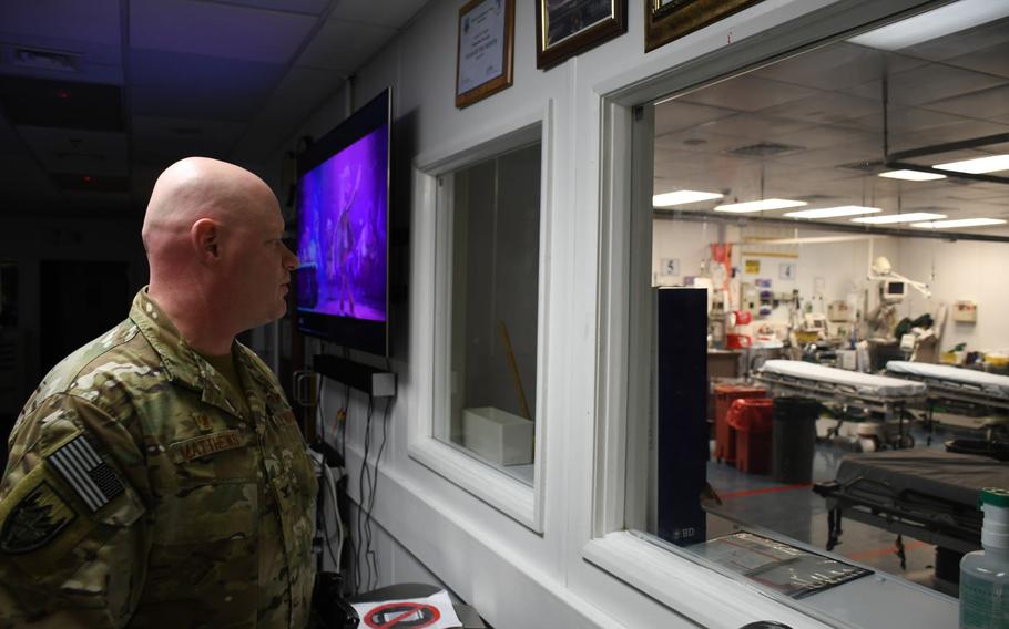 Col. Walter "Sparky" Matthews looks over the trauma ward at the Craig Joint Theater Hospital at Bagram Air Field, Afghanistan, on Monday, Jan. 29, 2018.