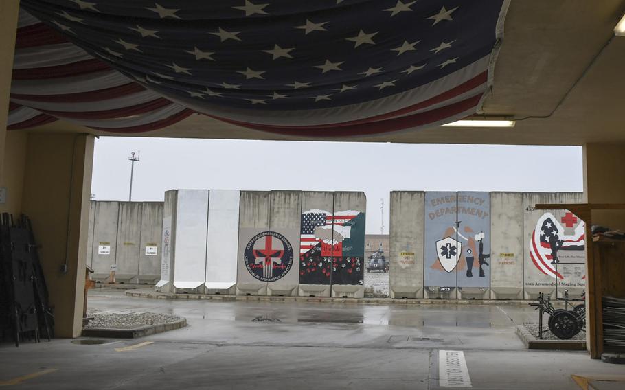 Pictured here on Monday, Jan. 29, 2018, is the Craig Joint Theater Hospital ambulance bay, known as "Warrior's Way," where wounded U.S., coalition and Afghan forces pass under the flag to enter the hospital's trauma ward after being medically evacuated from the battlefield.