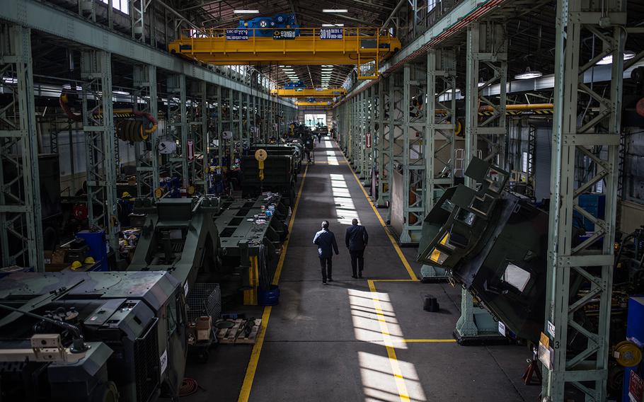 The Heavy Equipment Division maintenance bay at Camp Carroll, South Korea, Tuesday, March 6, 2018.
