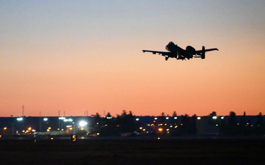 A U.S. Air Force A-10 Thunderbolt II departs Incirlik Air Base, Turkey, Jan. 20, 2018. The U.S. military rejected reports that it was preparing to abandon bases in Qatar and Turkey, issuing a flurry of Twitter postings Sunday that said the reports were false.
