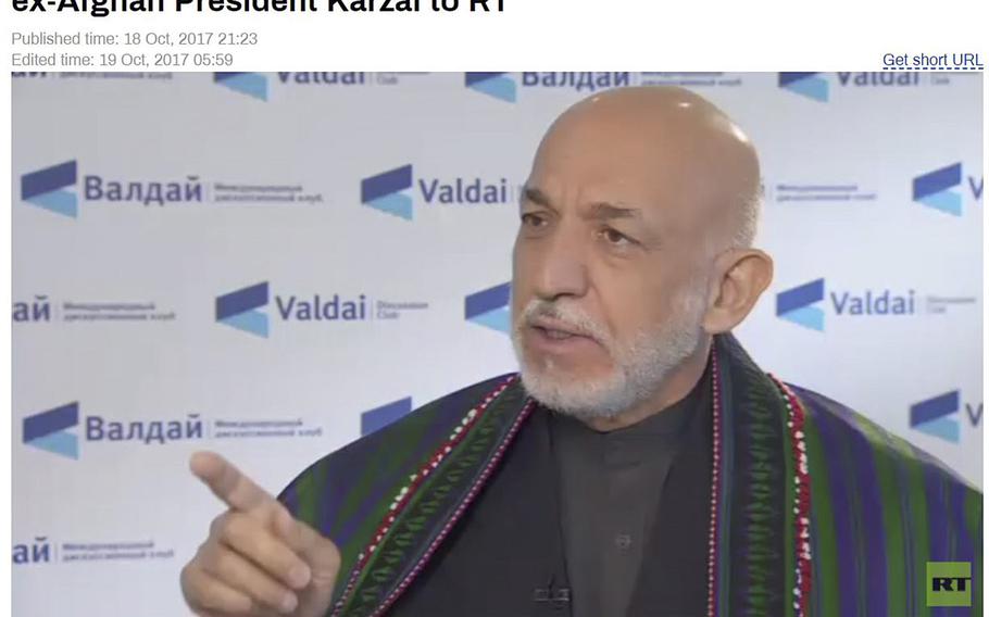 Former Afghan President Hamid Karzai criticizes the U.S. in an interview with Russian TV. U.S. commanders have accused Russia of exaggerating ISIS strength in the country and arming the Taliban.