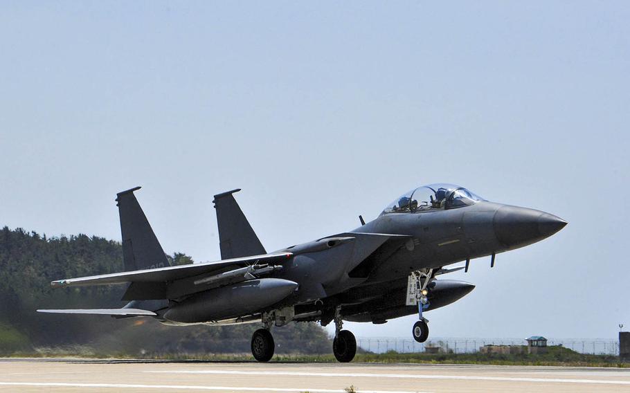 An F-15K Slam Eagle takes off last year from Kunsan Air Base, South Korea.