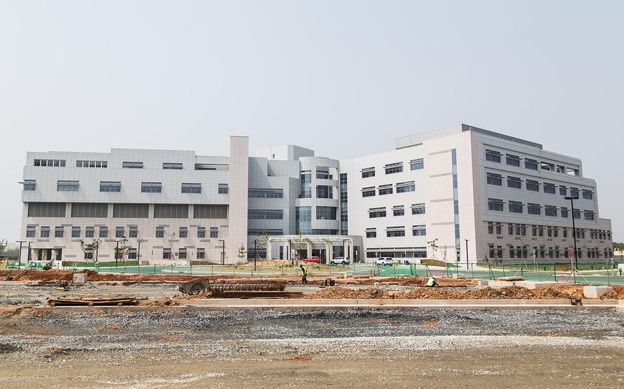 A new hospital under construction at Camp Humphreys, South Korea, is seen on Monday, May 14, 2018.