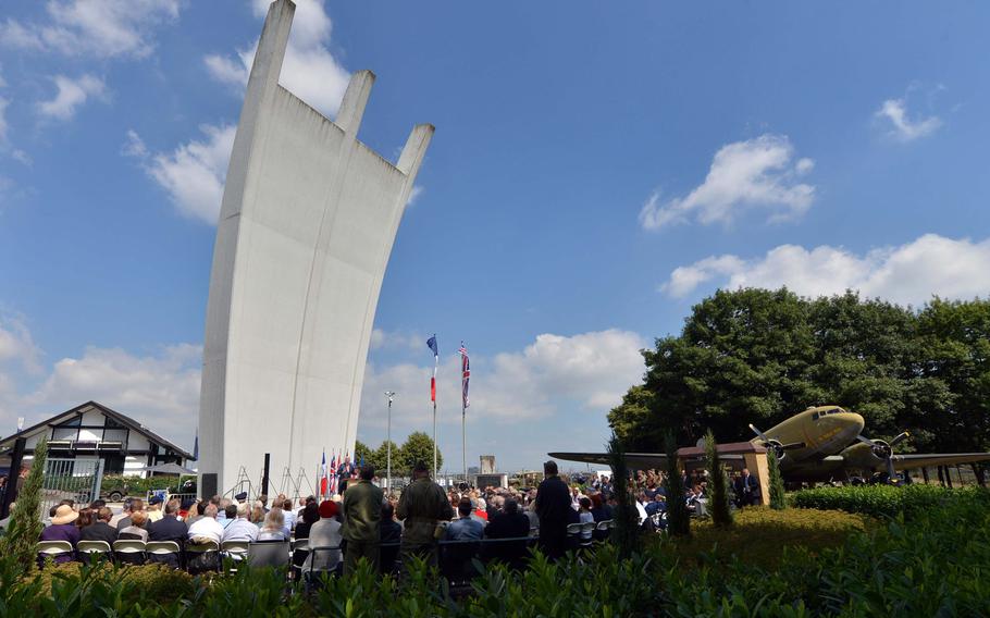 Volker Bouffier, the minister president of the German state of Hesse, speaks at the ceremony marking the 70th anniversary of the Berlin Airlift at the Berlin Airlift Memorial at Frankfurt airport, Tuesday, June 26, 2018. The airlift, a reaction to the Soviet's blockade of rail, road and water access to West Berlin, ended on May 12, 1949.