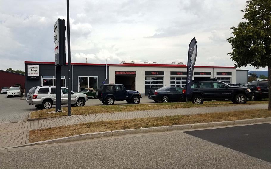 Schneider's Auto Service, where mechanics found a fake explosive device inside a vehicle they were working on, believed to be used by the vehicle's former owner, to train to find explosive devices for the U.S. Army, in Weiden, Germany, Monday, July 9, 2018.