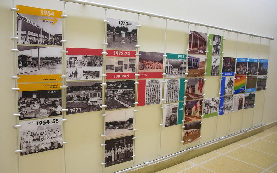 A visual timeline showing the history of Zukeran Elementary School was on display at the new facility on Camp Foster, Okinawa, Wednesday, Oct. 10, 2018.