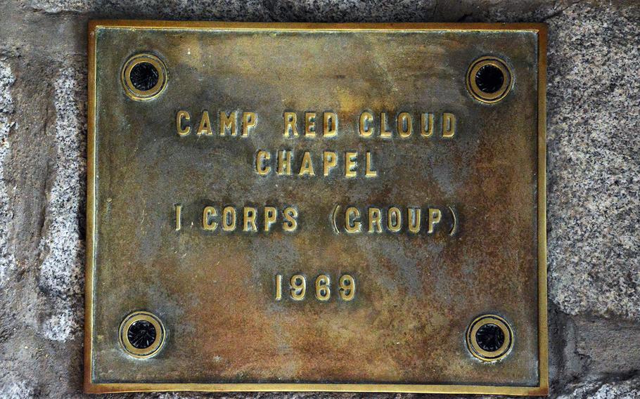 A plaque shows the year the Warrior Chapel was renovated at Camp Red Cloud, South Korea. The chapel was decommissioned in a ceremony on Sunday, Oct. 21, 2018.