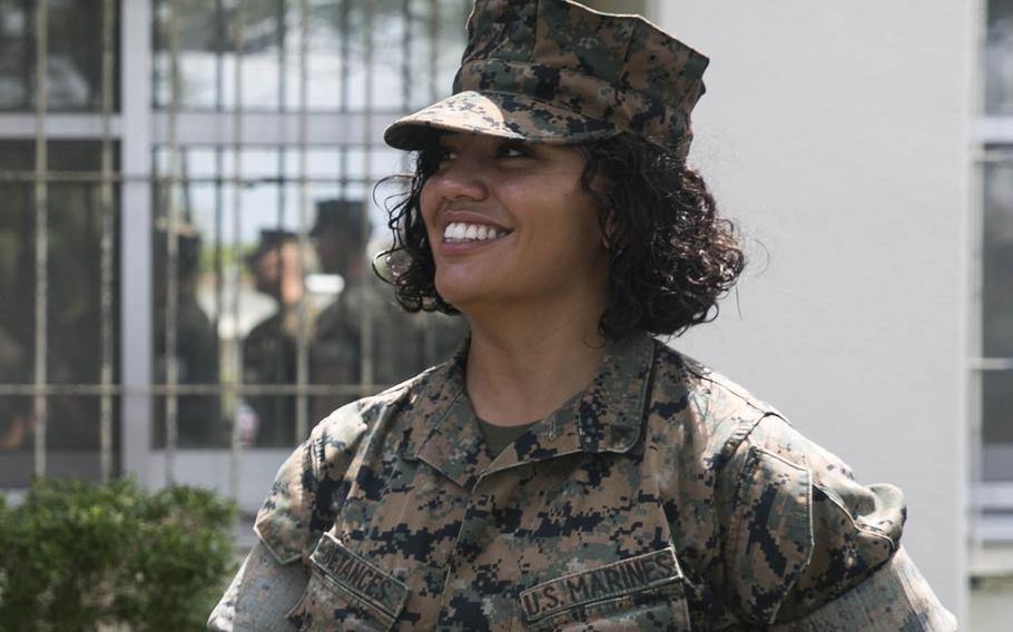 Lance Cpl. Alexis Betances was a part of the winning design team on the Okinawa-based 31st Marine Expeditionary Unit's new insignia, which was unveiled Friday, Oct. 26, 2018.