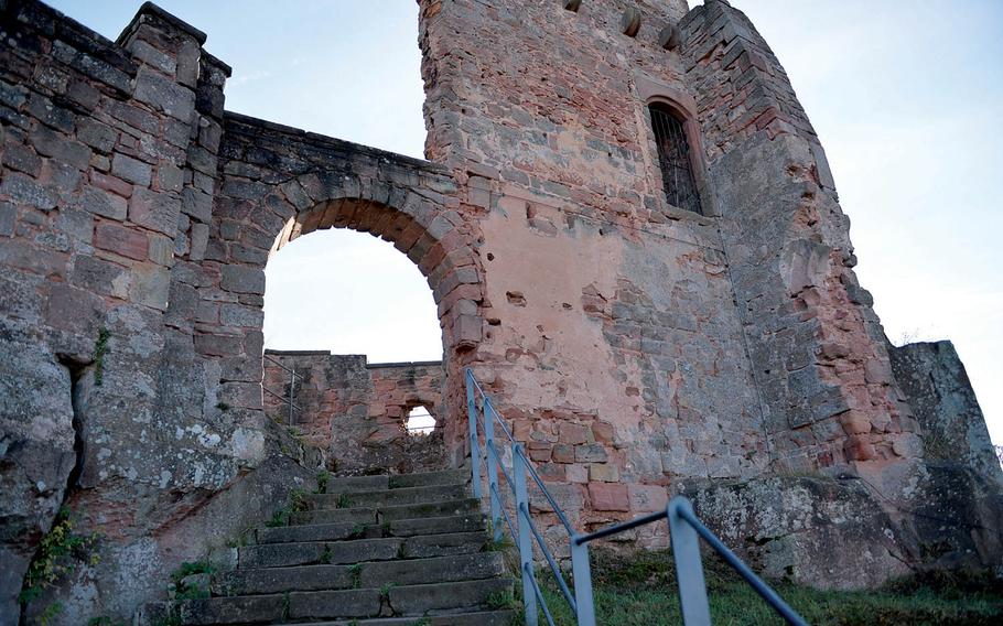 Crumbling walls are all that remain in parts of Nanstein Castle, in other parts of the castle, large underground rooms built out of hand hewn stone still stand. The castle, which is located in Landstuhl, Germany was bombarded at least twice with siege cannons.