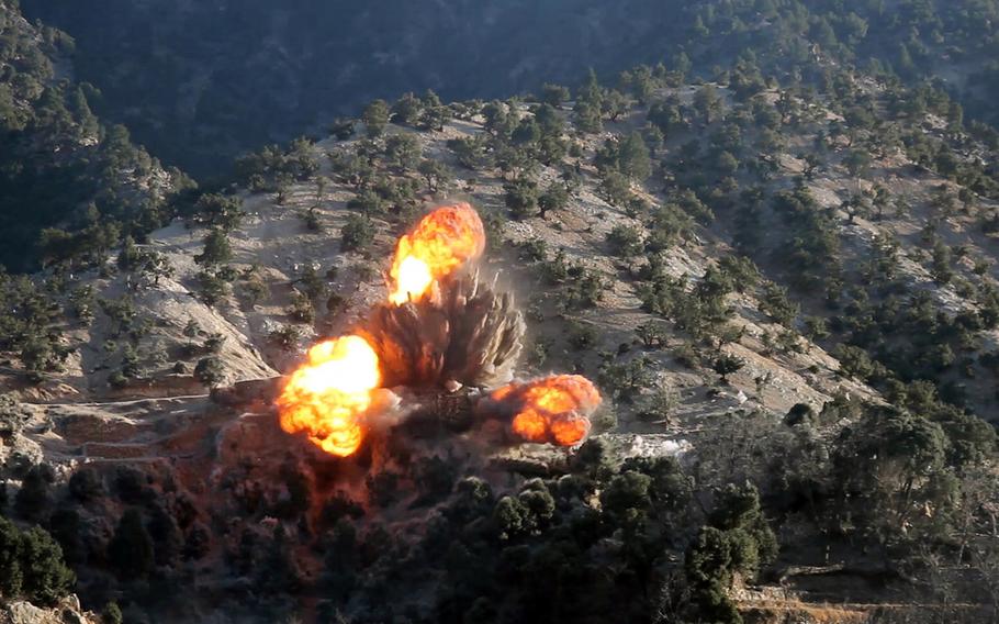 Two coalition airstrikes eliminated Islamic State fighters and facilities in the Nangarhar and Jowzjan provinces of Afghanistan, Feb. 6, 2018. The U.S. dropped more bombs and other munitions in Afghanistan during the first ten months 2018 than in any other full year since at least 2006, when documentation began.