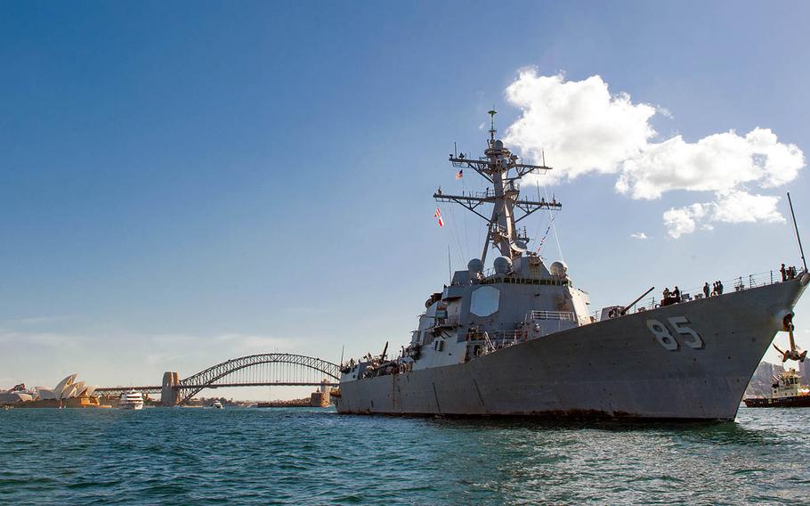 The USS McCampbell, shown here departing Sydney in July 2017, on Wednesday sailed near contested waters claimed by Russia in the Sea of Japan.