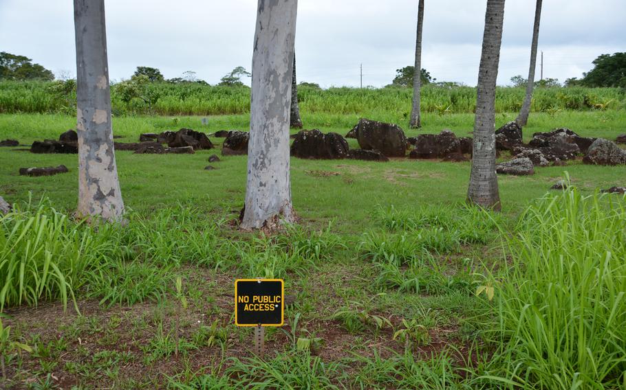 A sign at Kukaniloko Birthstones State Monument, Oahu, requests that visitors stay out of a portion of the park considered sacred to many Hawaiians.