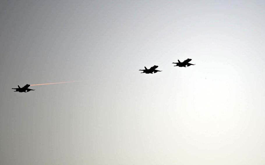 Marine Pilots fly in a missing-man formation upon returning to Marine Corps Air Station Beaufort, S.C., Jan. 13, 2017.