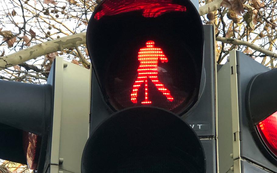 Friedberg, Germany, where Elvis Presley was stationed at Ray Barracks in the late 1950s, has put up crosswalk lights in celebration of its connection to the King. At Elvis Presley Platz, the pedestrian lights show iconic images of Elvis. A red-colored Elvis singing on the mic means stop.