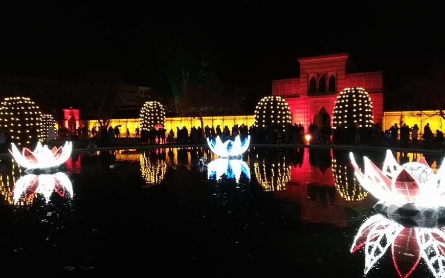 The Christmas Garden Stuttgart at the Wilhelma zoo features a holiday season light show with 25 displays. The exhibition ends Jan. 6, 2019.