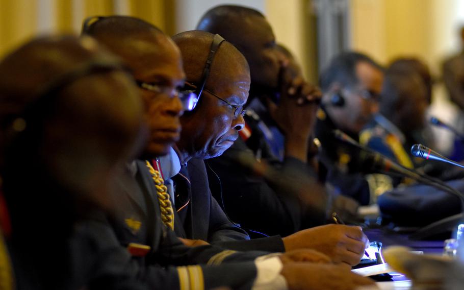African air chiefs listen and review notes during the 8th annual African Air Chiefs Symposium in October in Marrakech, Morrocco. U.S. Air Forces in Europe-Air Forces Africa sponsors and participates in the forum to promote security cooperation in Africa.