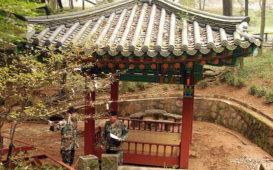 This pagoda, pictured in October 2004, at Camp Howze, South Korea, predates the U.S. Army's occupation of the base.