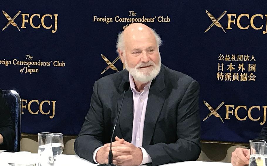 Hollywood director Rob Reiner speaks about his film, "Shock and Awe," at the Foreign Correspondents' Club of Japan on Friday, Feb. 1, 2019.