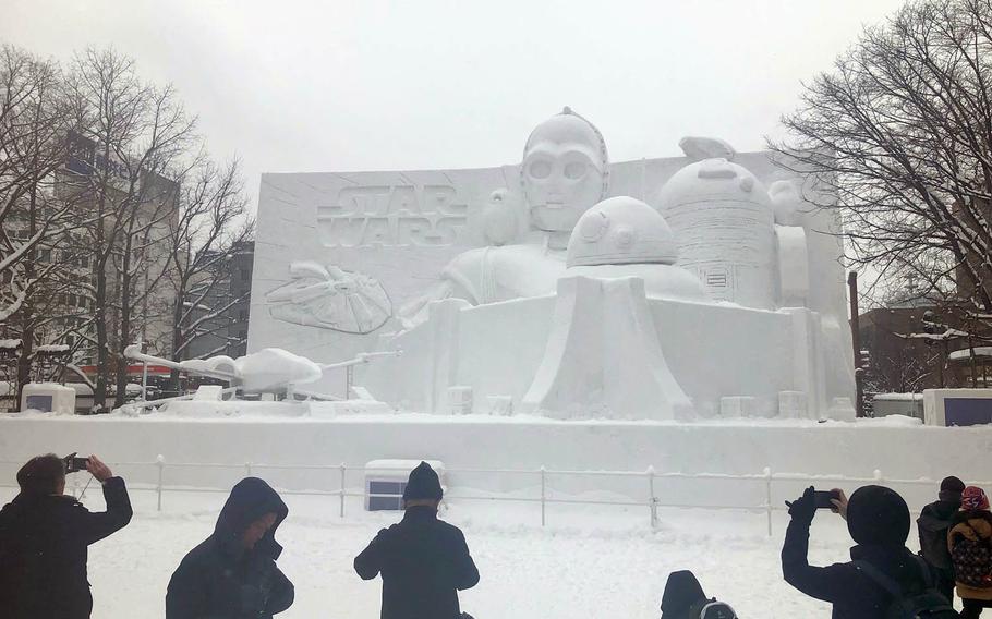 Star Wars characters and spacecraft, seen here Thursday, Feb. 7, were among the many snow sculptures at the 2019 Sapporo Snow Festival.