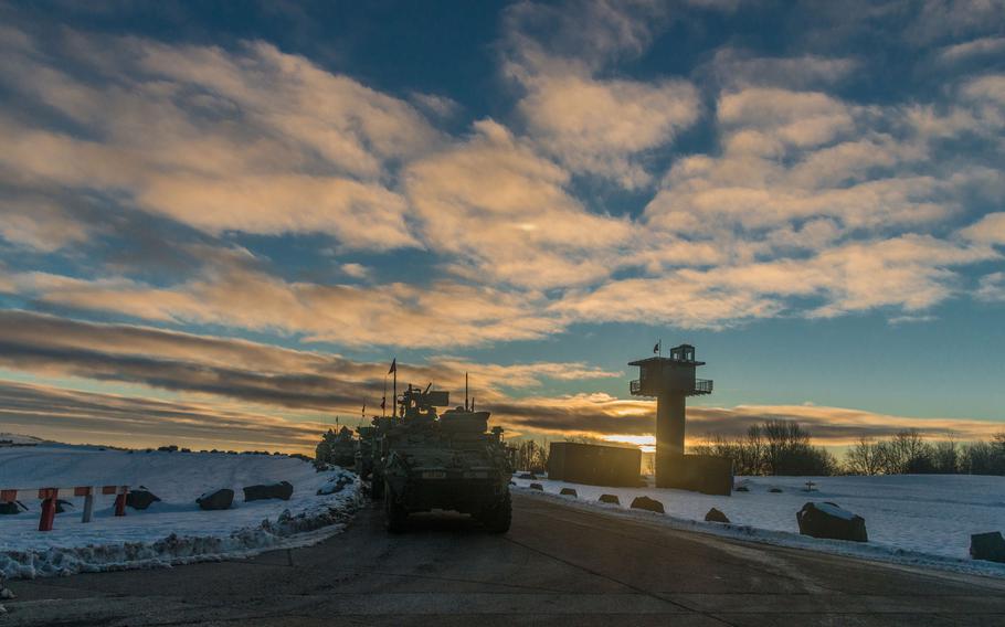 Soldiers of 1st Squadron, 2nd Cavalry Regiment from Vilseck, Germany, prepare for a live-fire exercise on Range 35 at the
Baumholder Military Training Area, Baumholder, Germany, Feb. 4 , 2019, during Operation Kriegsadle, a platoon-level exercise.