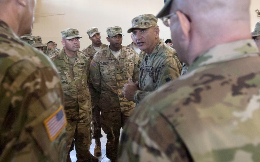 Brig. Gen. Mark Malanka, commander of the 40th Infantry Division, talks to California Army National Guard soldiers  Feb. 11, 2017. In the same year, the Pentagon decided to waive more than $190 million in disputed enlistment bonuses and other payments for California National Guard members.