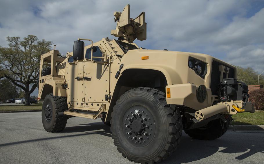 The Joint Light Tactical Vehicle is showcased to the 2nd Marine Logistics Group on Camp Lejeune N.C., Mar 7, 2018. The new JLTV  has been described as "not operationally effective" in a new Pentagon report.