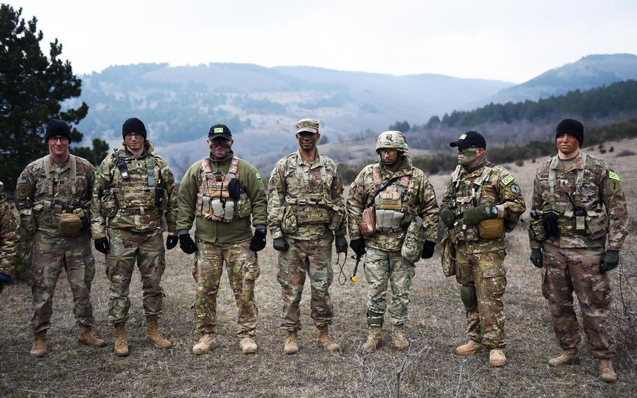 U.S. and Georgian soldiers stand together during the Georgia Defense Readiness Program, Wednesday, Feb. 20, 2019.