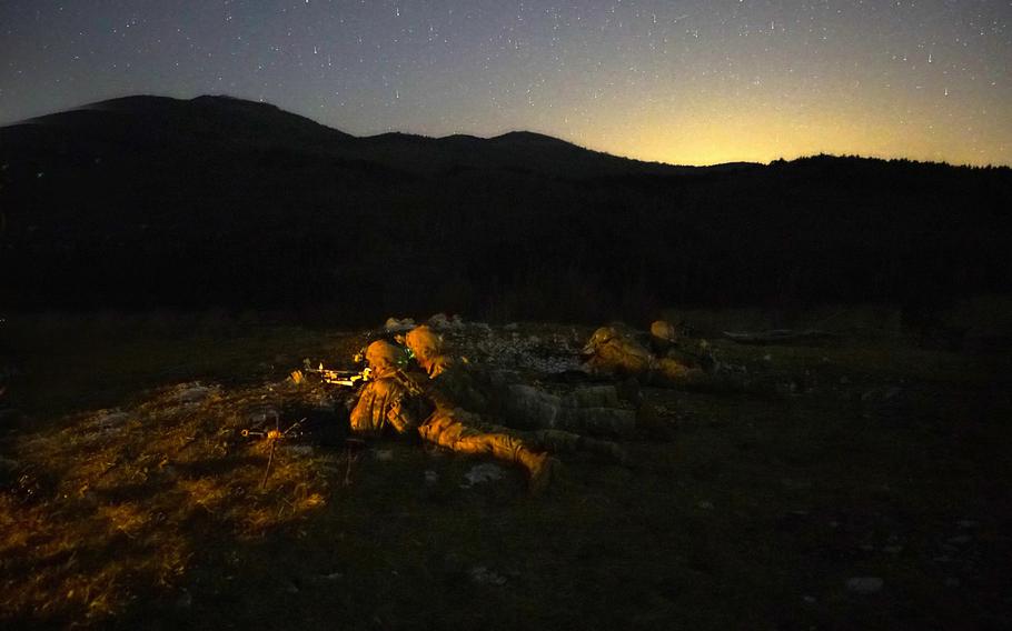 U.S. Army Paratroopers assigned to 1st Battalion, 503rd Infantry Regiment, 173rd Airborne Brigade, engage targets during a night live-fire exercise as part of Eagle Sokol at Pocek Range in Slovenia, March 26, 2019.