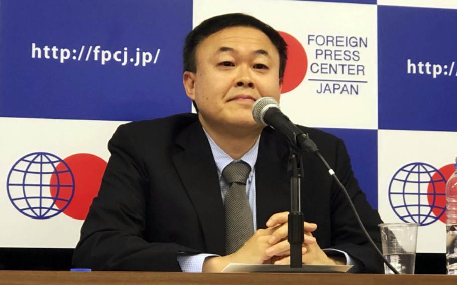 Keio University professor and public diplomacy expert Yasushi Watanabe speaks at Foreign Press Center Japan in Tokyo, Thursday, April 25, 2019.