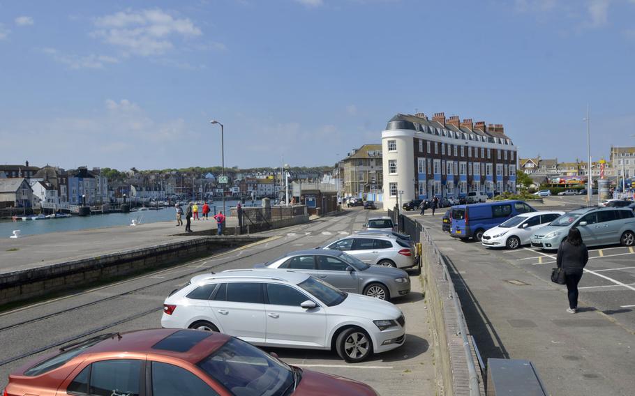 Modern day photo of a D-Day embarkation point at Weymouth harbor in Dorset, England, May 12, 2019. On D-Day, 144,093 vehicles and 415,585 troops embarked from harbors in Dorset to beaches in Normandy.